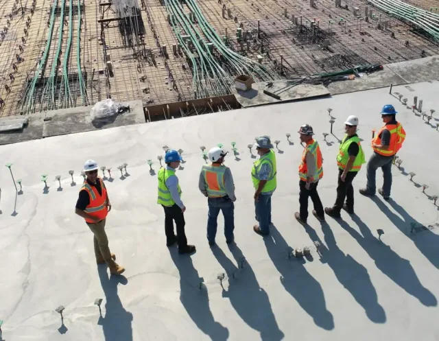 A skilled-trades crew on a construction site